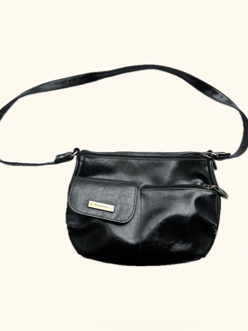 Black Faux Leather Shoulder Bag Multi Pocket Y2K Minimalist Purse